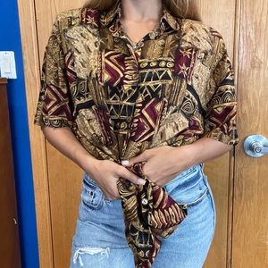 Vintage printed ethnic print blouse shirt L